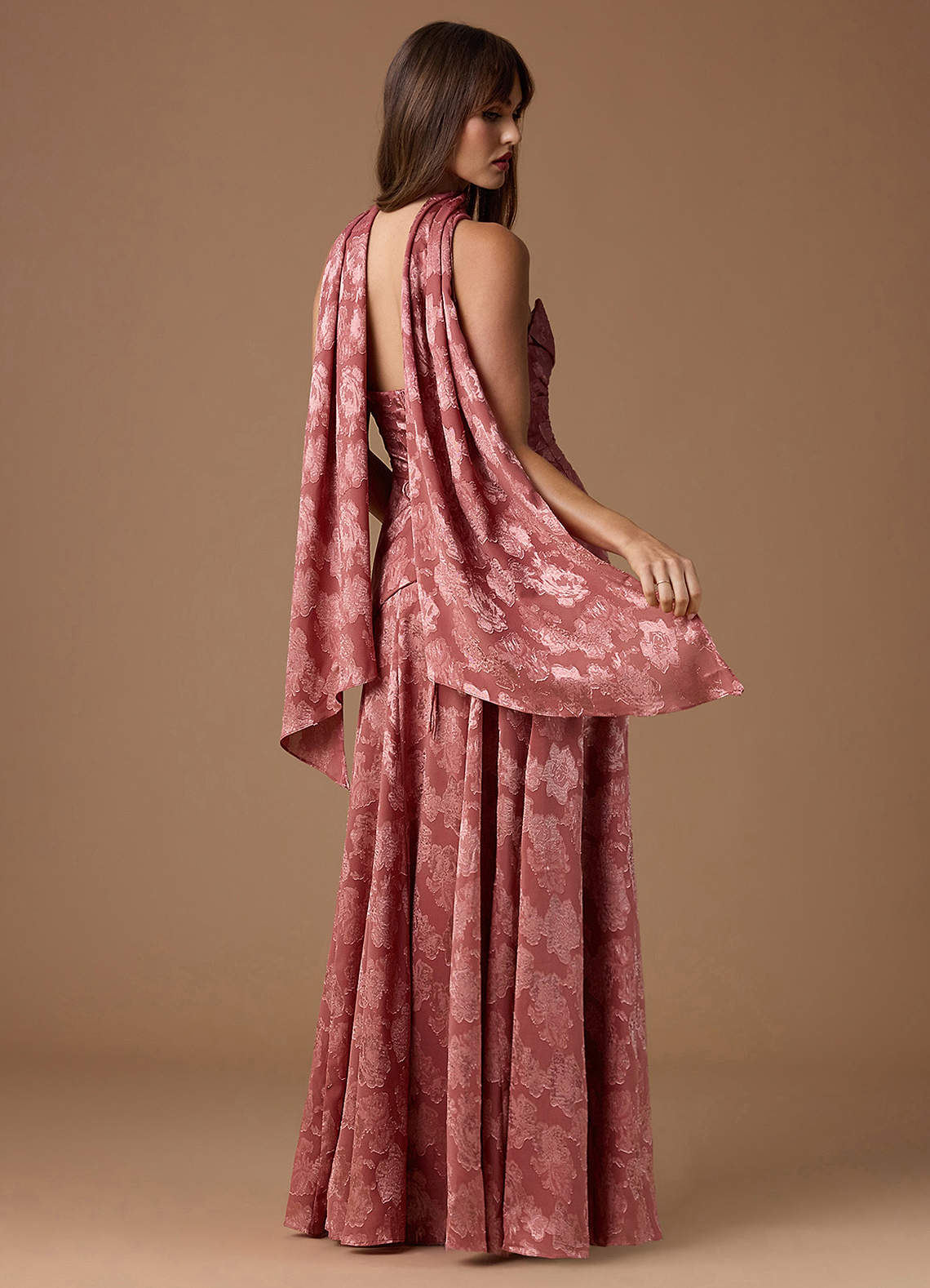 Gabriela A-Line Corset Fil Coupé Wedding Guest Dress in Vintage Rose