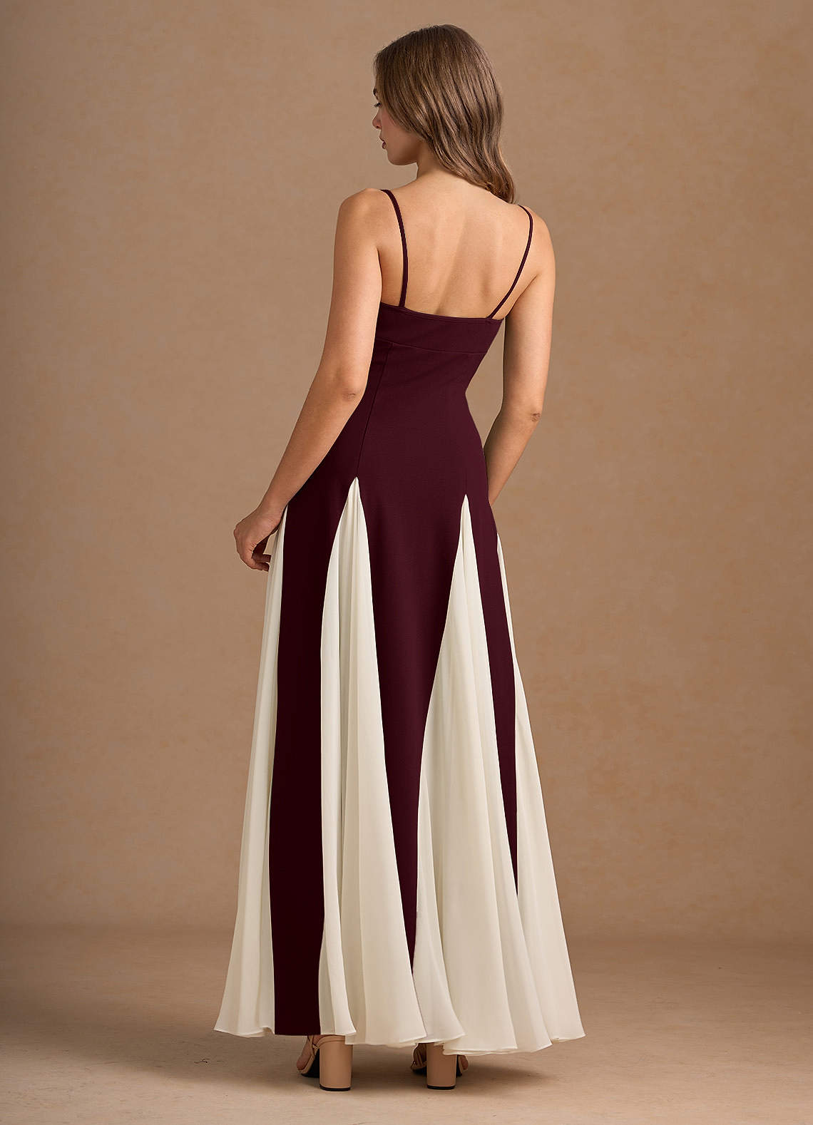 Jessenia A-Line Color-Block Crepe Chiffon Wedding Guest Dress in Wine