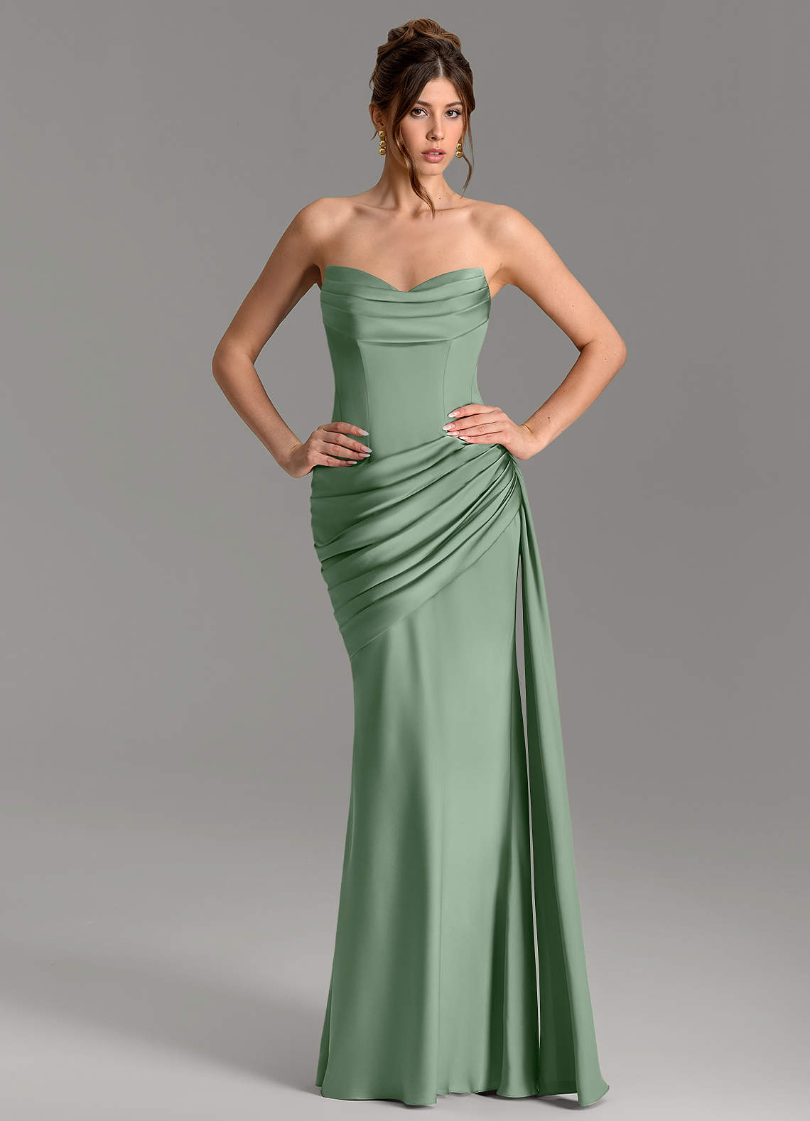 Zorah Mermaid Sweetheart Stretch Satin Bridesmaid Dress in Matcha