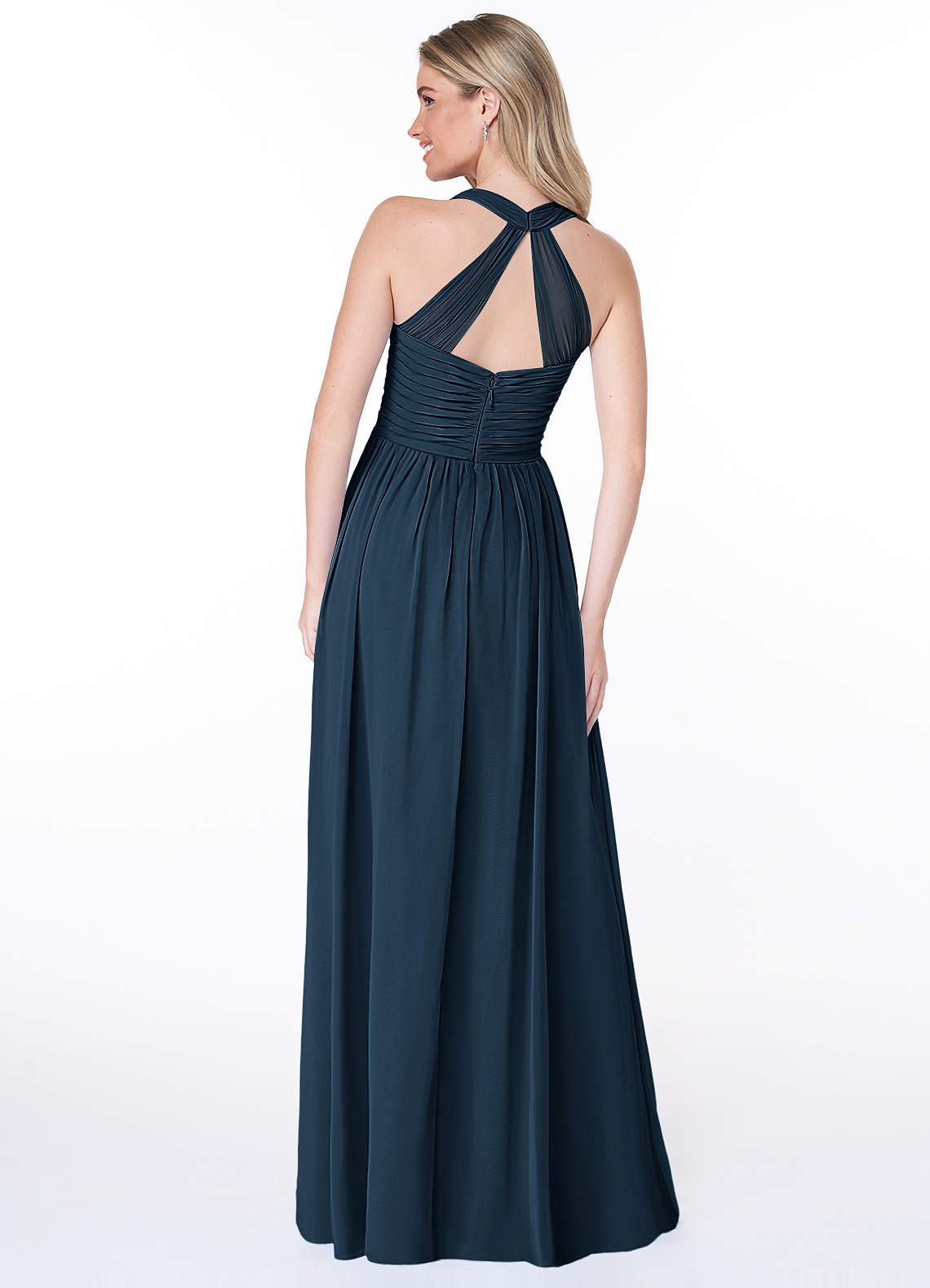 Jaclyn A-Line Halter Chiffon Bridesmaid Dress in Dark Navy