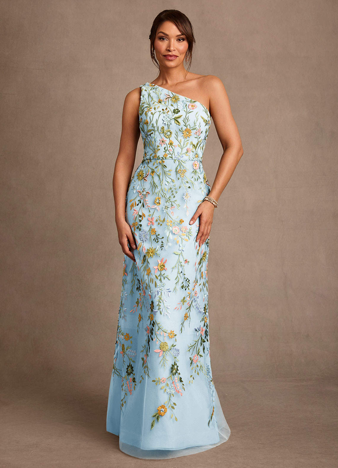 Bertie A-Line One-Shoulder Lace Mother of the Bride Dress in Sky Blue