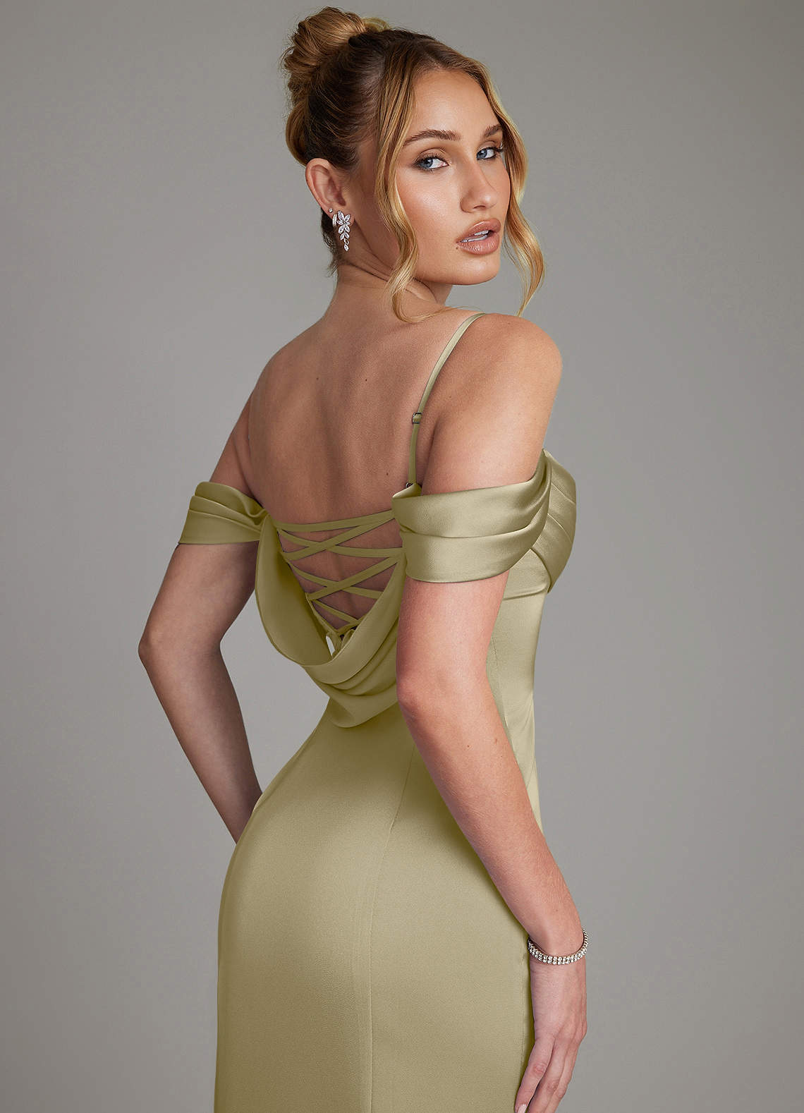 Nira Mermaid Sweetheart Stretch Satin Bridesmaid Dress in Moss Green