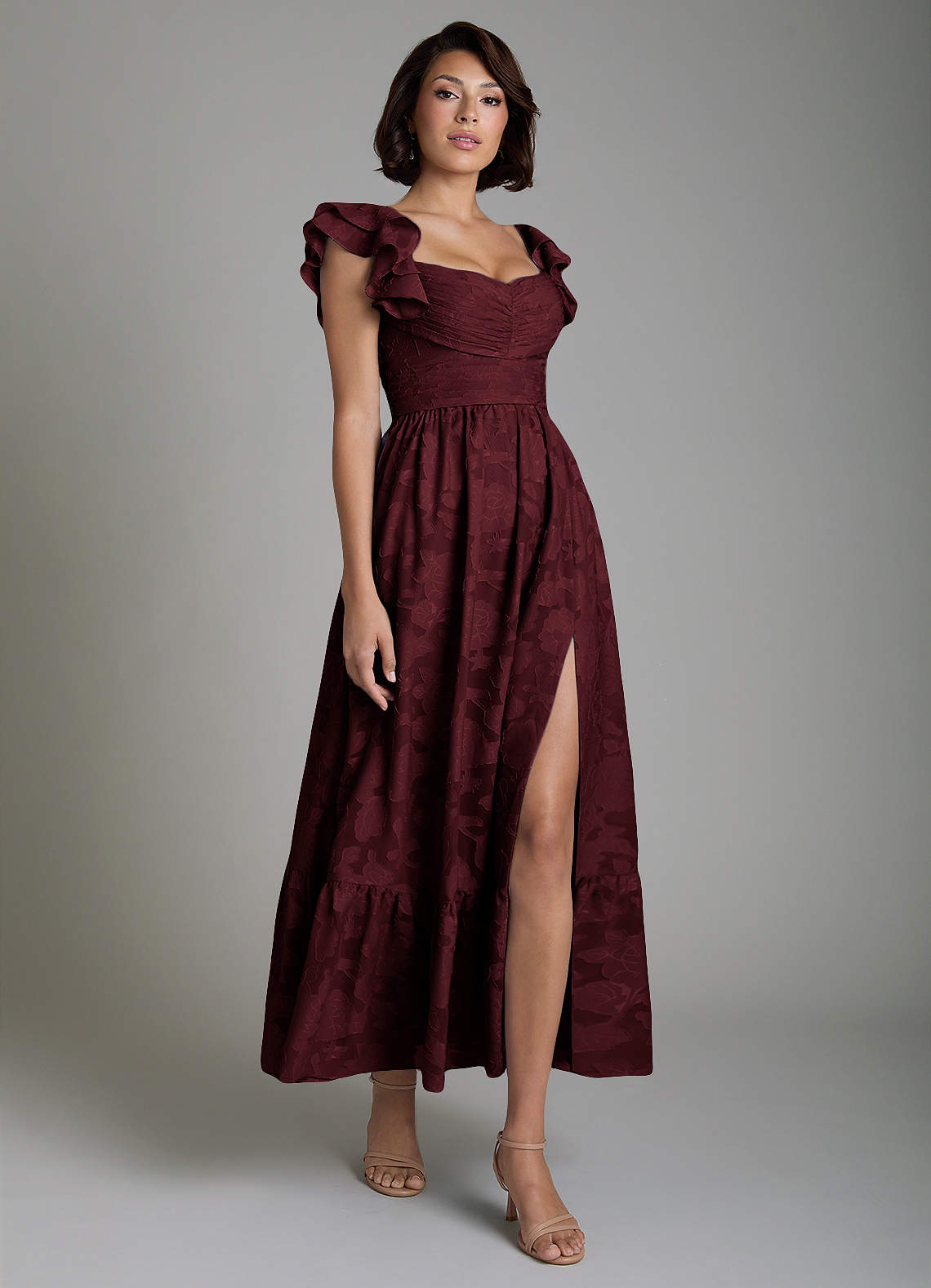 Anaya A-Line V-Neck Floral Burnout Bridesmaid Dress in Cabernet