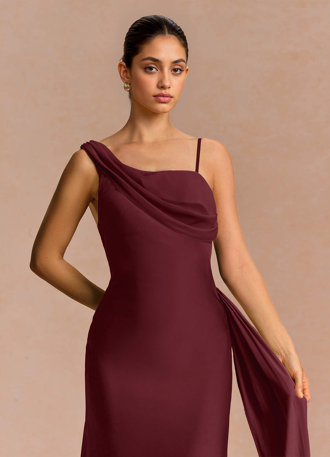 Ixchel A-Line Corset Crepe Chiffon Evening Dress in Wine