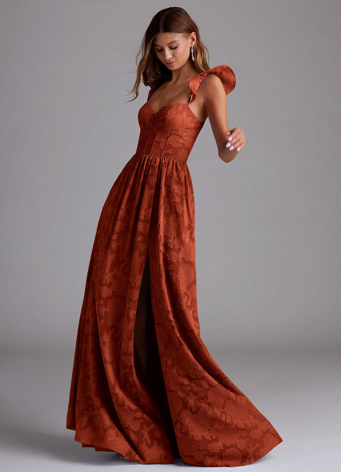 Denisse A-Line Sweetheart Floral Burnout Bridesmaid Dress in Auburn