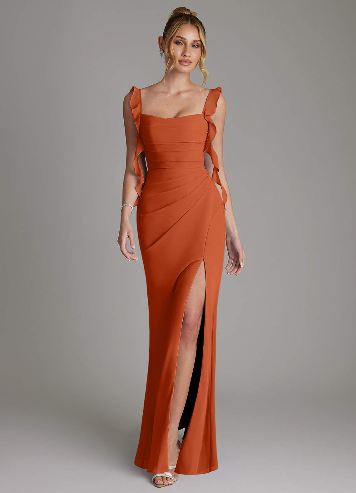 Jessamine Mermaid Sweetheart Chiffon Bridesmaid Dress in Burnt Orange