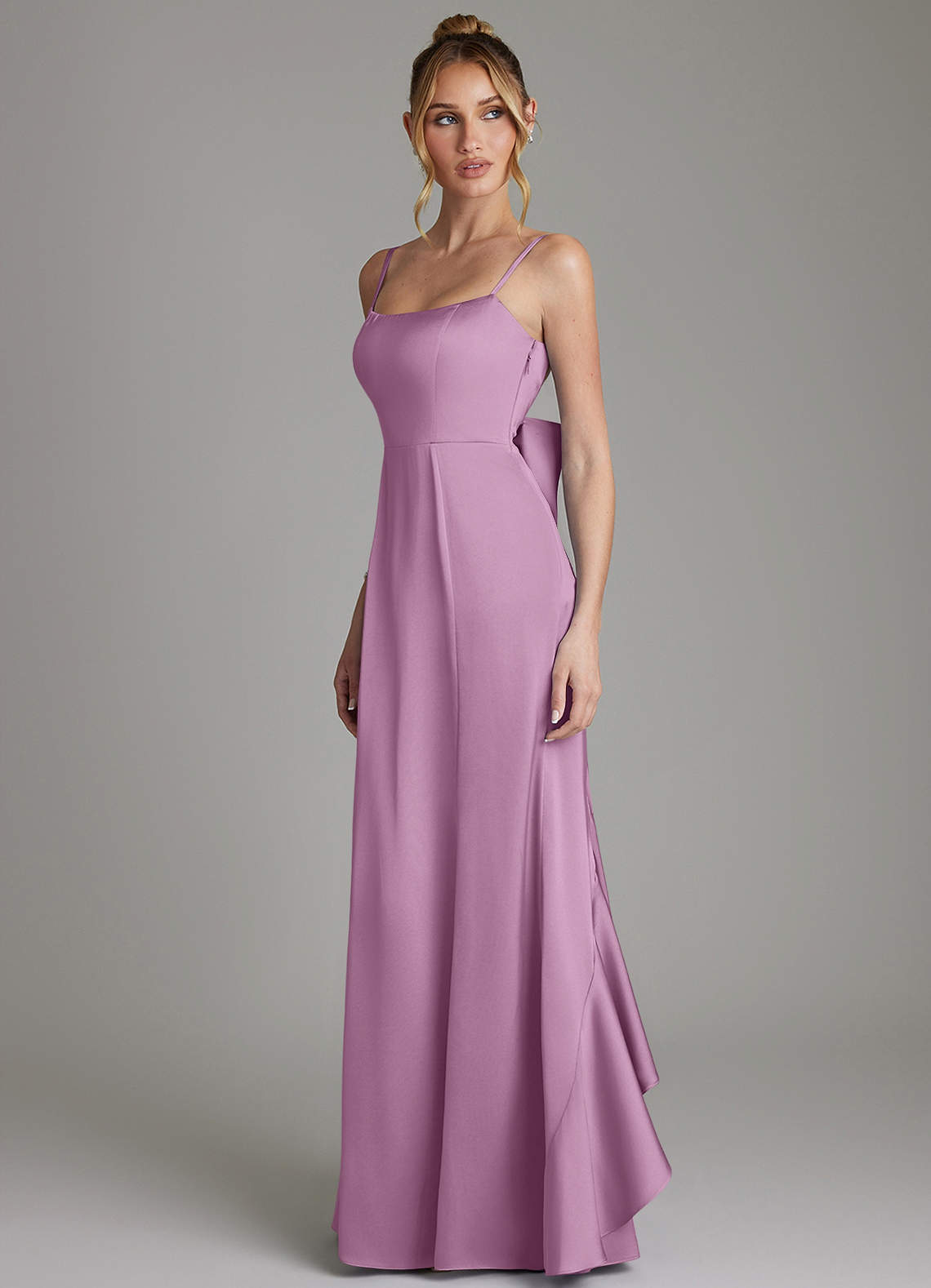 Zherra Mermaid Scoop-Neck Stretch Satin Bridesmaid Dress in Wisteria