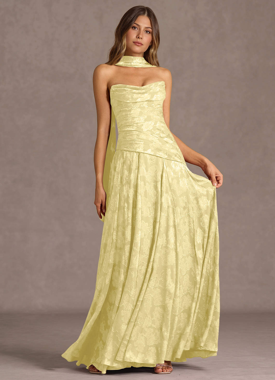 Gabriela A-Line Corset Fil Coupé Wedding Guest Dress in Lemon Sorbet