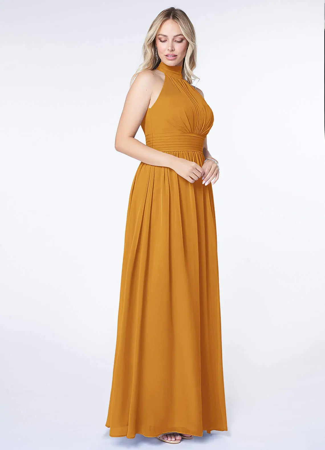 Iman A-Line Halter Chiffon Bridesmaid Dress in butterscotch