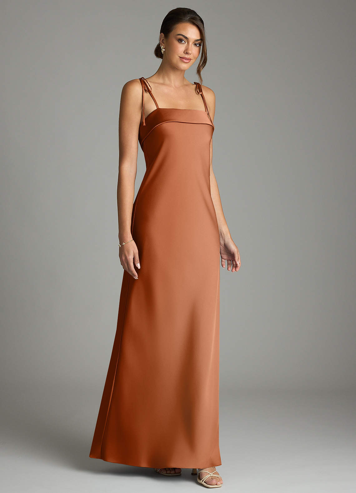 Ellia Sheath Straight-Neck Stretch Satin Bridesmaid Dress in Copper