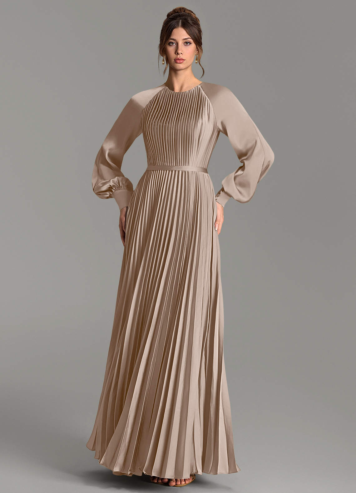 Grayson A-Line Scoop-Neck Stretch Satin Bridesmaid Dress in Taupe