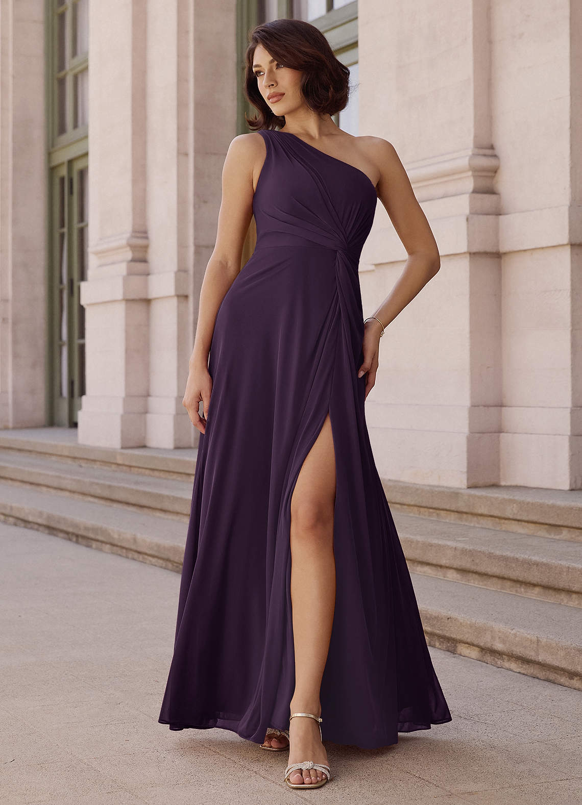 Brooke A-Line One-Shoulder Chiffon Bridesmaid Dress in Plum