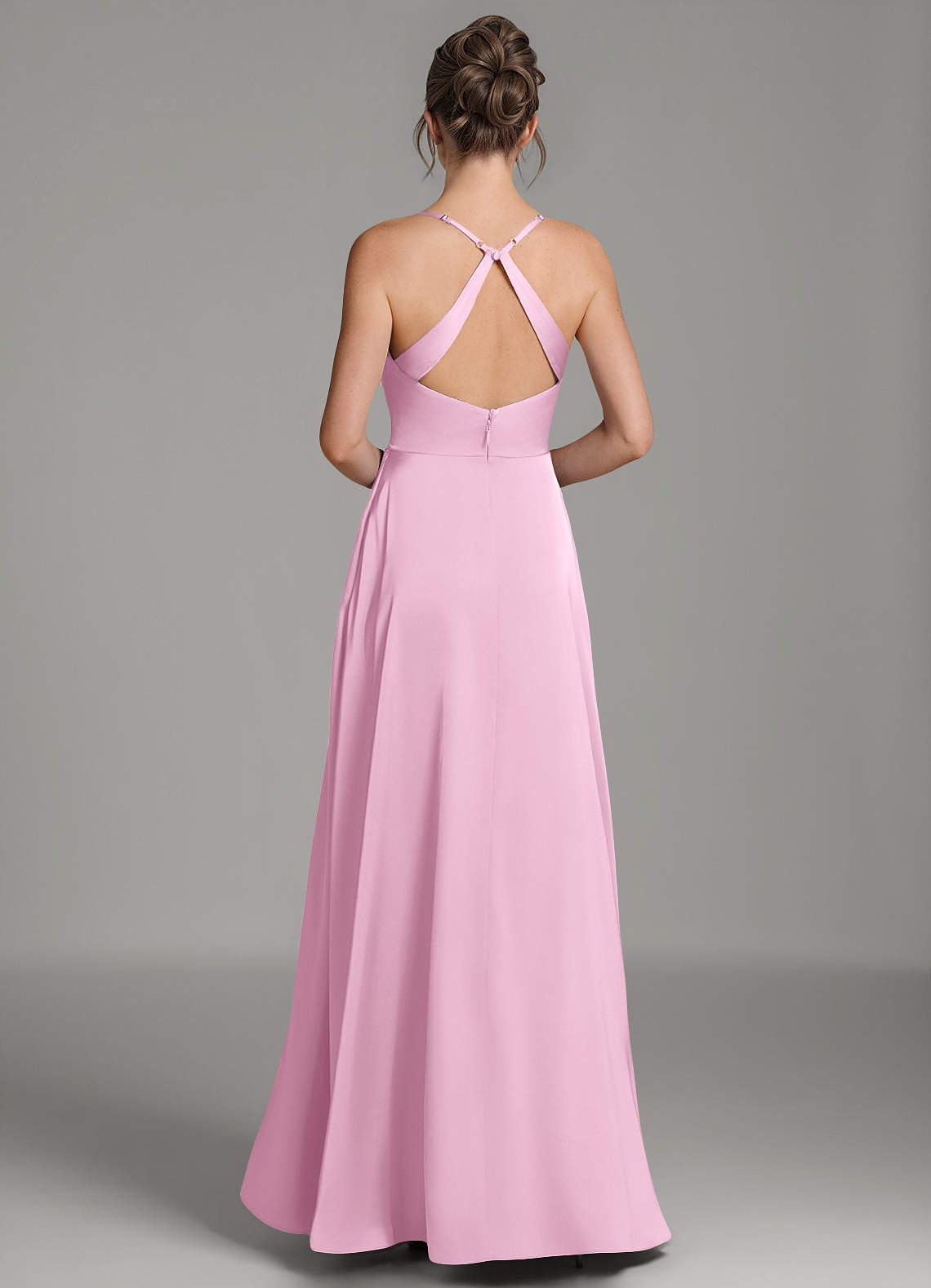 Frankie A-Line Scoop-Neck Stretch Satin Bridesmaid Dress in candy pink