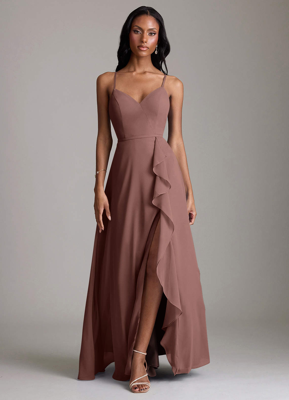 Naeem A-Line V-Neck Chiffon Bridesmaid Dress in Espresso