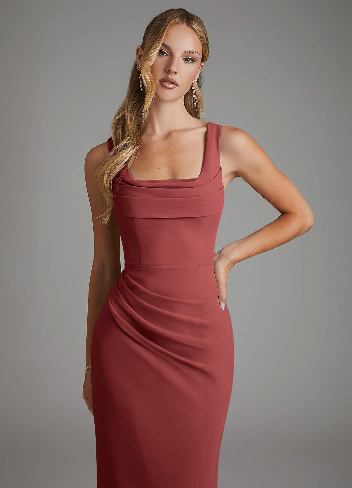 Asa Sheath Square-Neck Chiffon Bridesmaid Dress in Terracotta