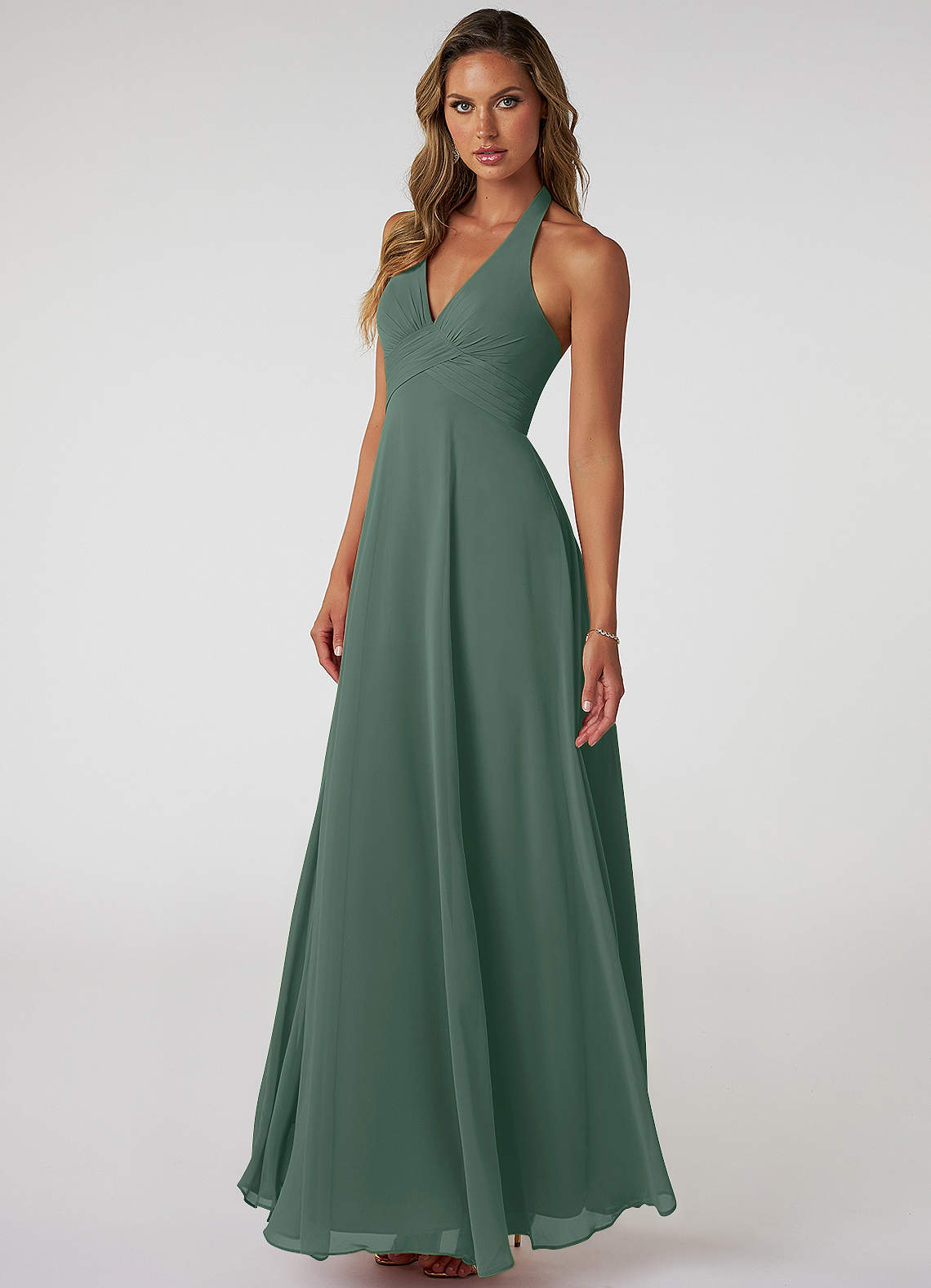 Tessie A-Line V-Neck Chiffon Bridesmaid Dress in Sea Moss
