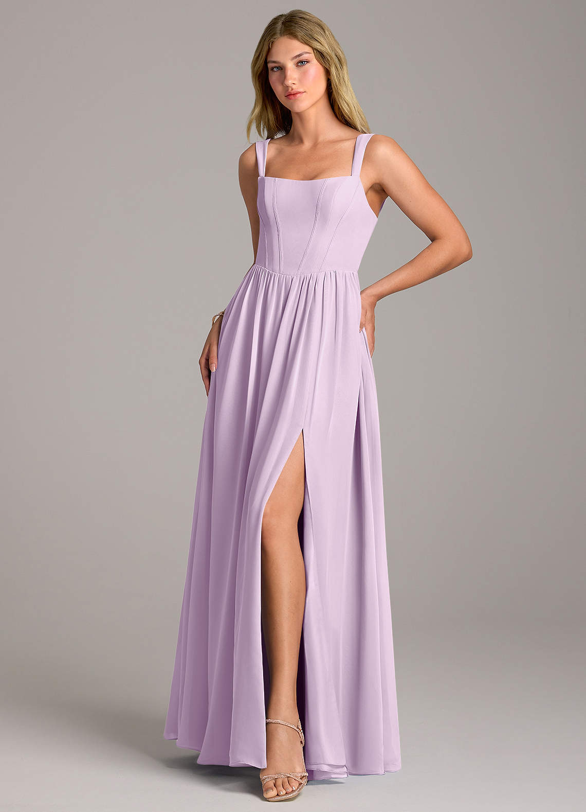 Rosaline A-Line Square-Neck Chiffon Bridesmaid Dress in Frosted Lilac