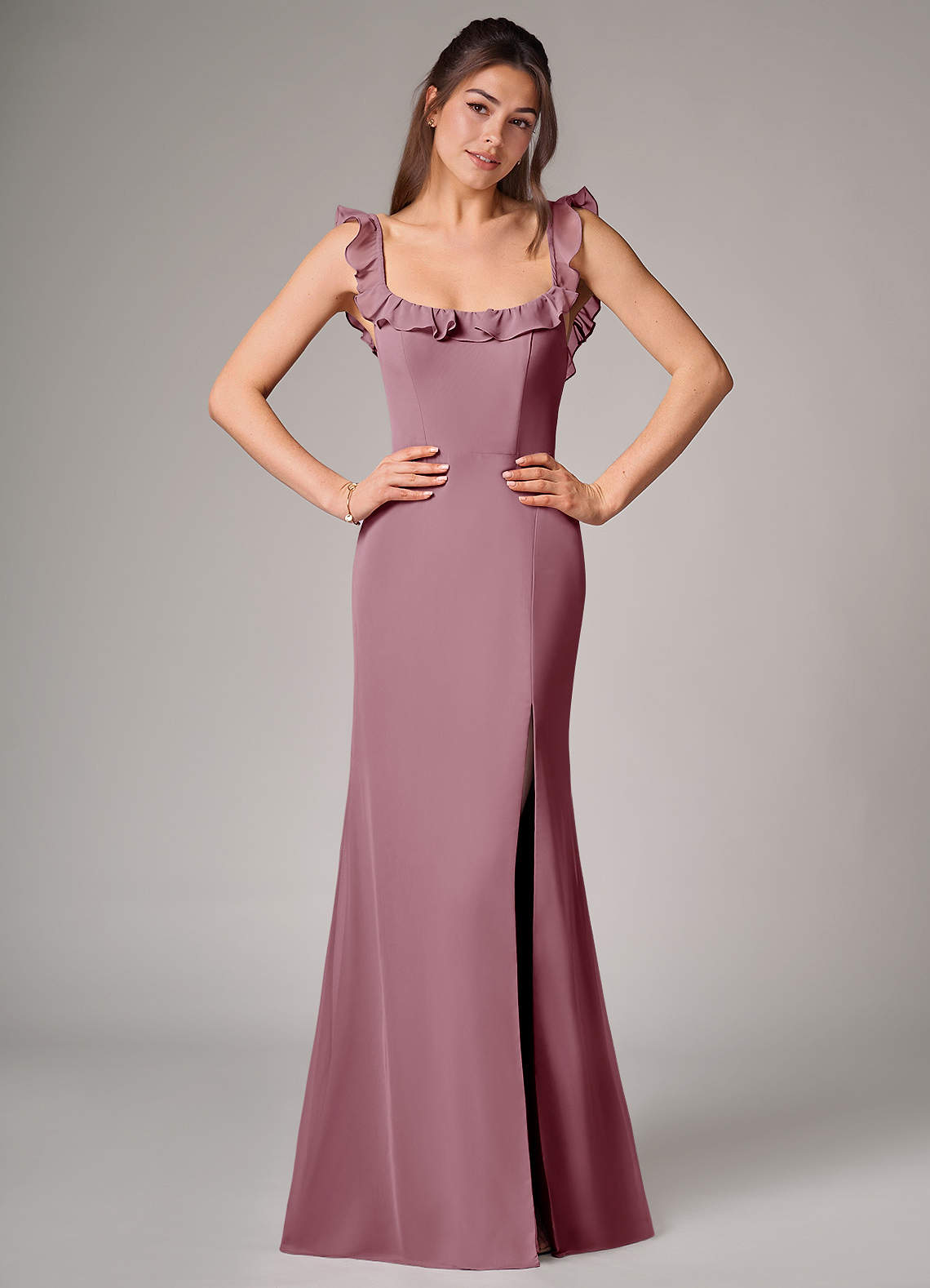 Callie Mermaid Scoop-Neck Chiffon Bridesmaid Dress in Vintage Mauve