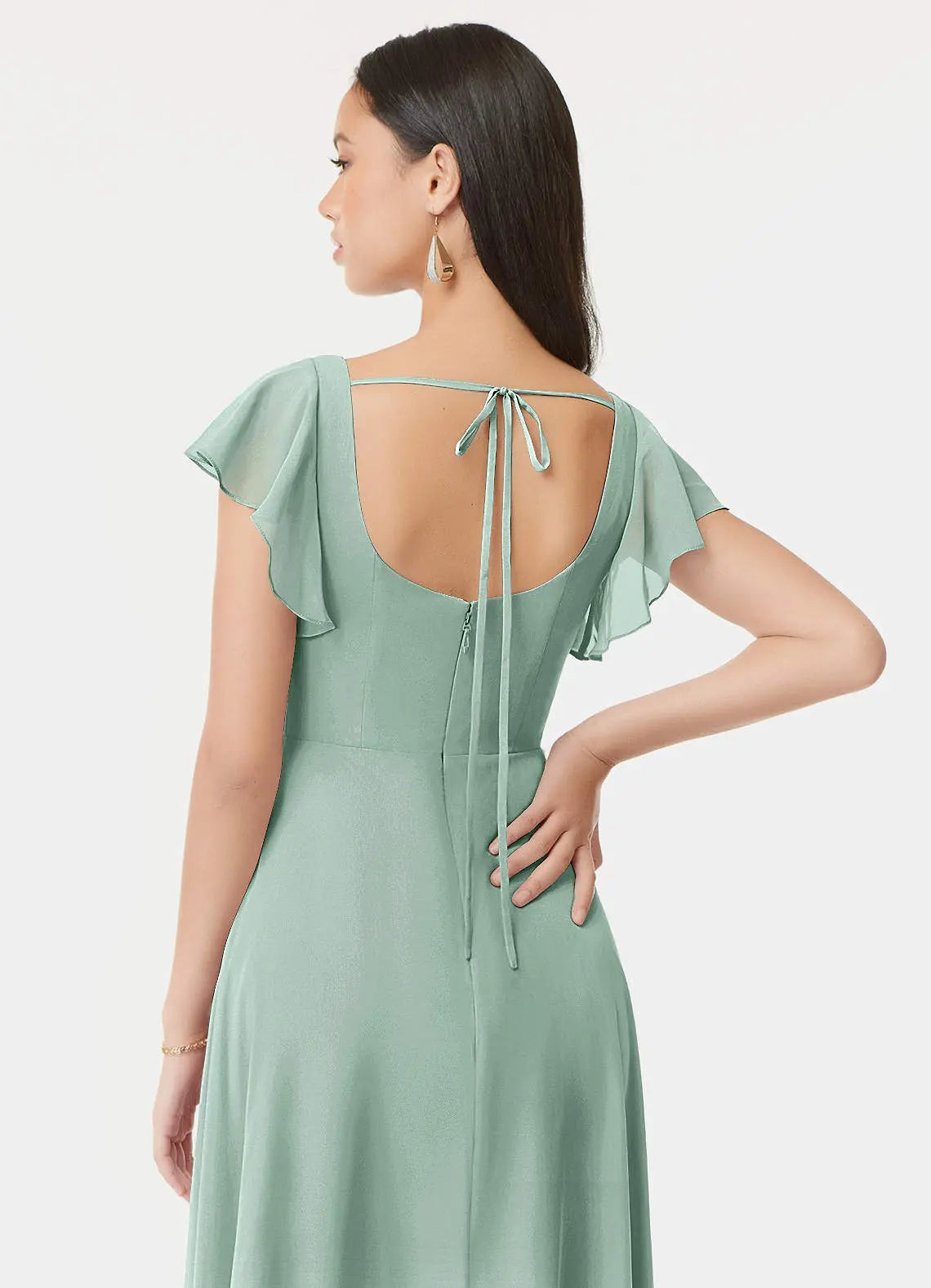 Bondi A-Line Square-Neck Chiffon Bridesmaid Dress in Agave