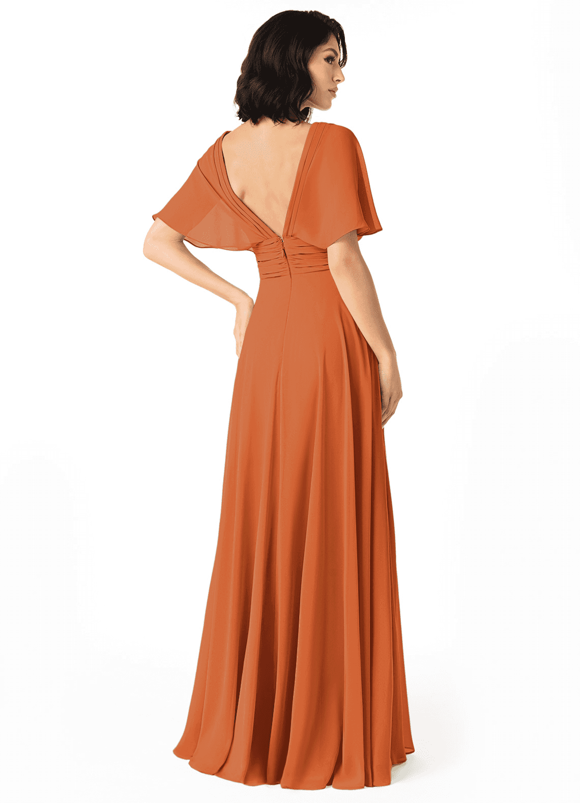 Pamela A-Line V-Neck Chiffon Bridesmaid Dress in Cinnamon