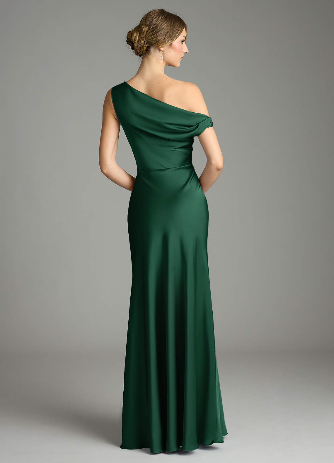 Emerson Mermaid One-Shoulder Stretch Satin Bridesmaid Dress in Dark Green