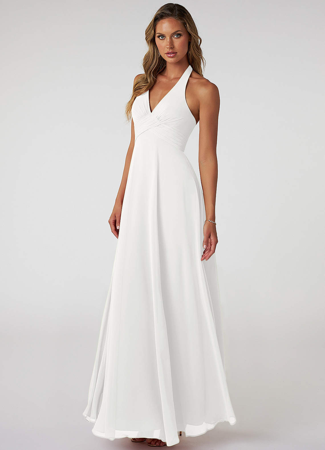 Tessie A-Line V-Neck Chiffon Bridesmaid Dress in white