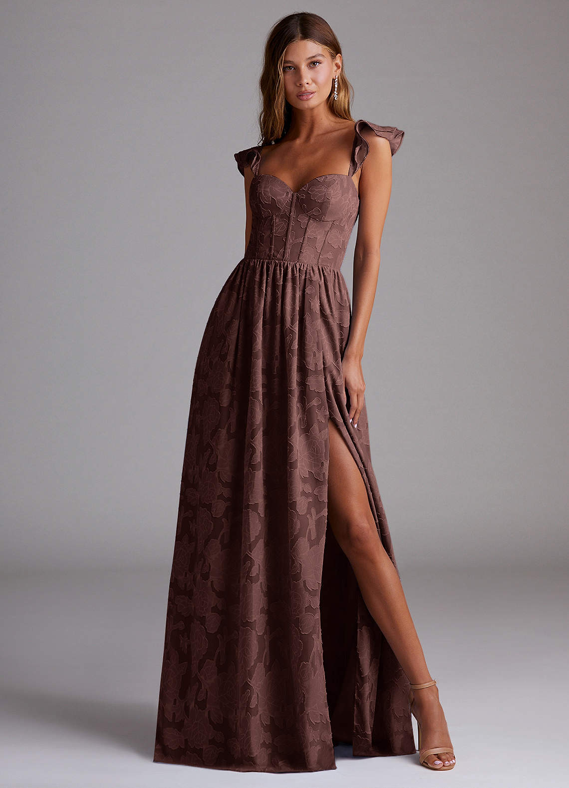 Denisse A-Line Sweetheart Floral Burnout Wedding Guest Dress in Olive