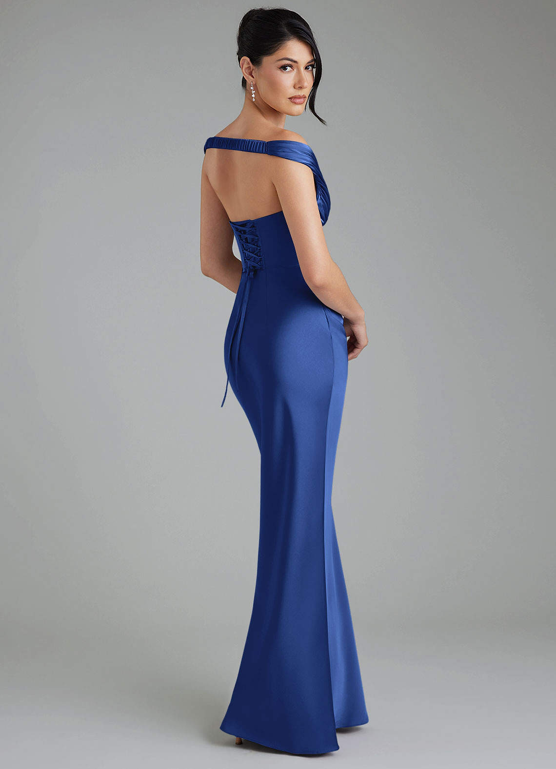 Stella Sheath V-Neck Stretch Satin Bridesmaid Dress in Royal Blue