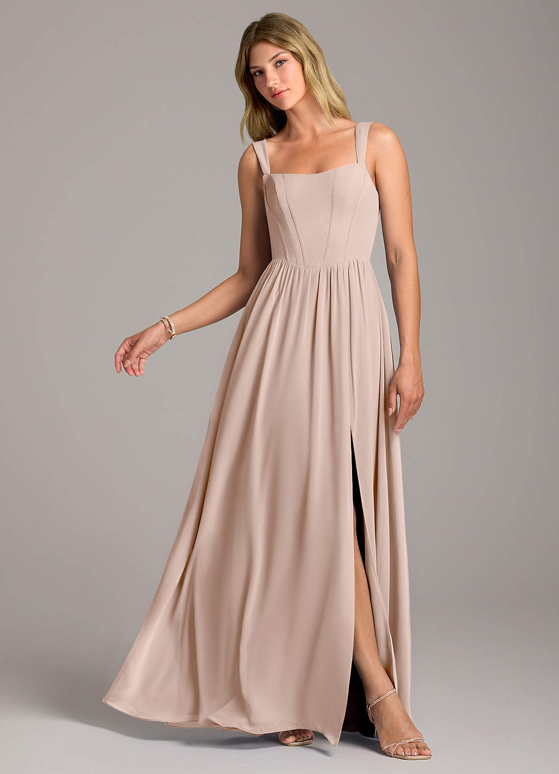 Rosaline A-Line Square-Neck Chiffon Bridesmaid Dress in English Rose