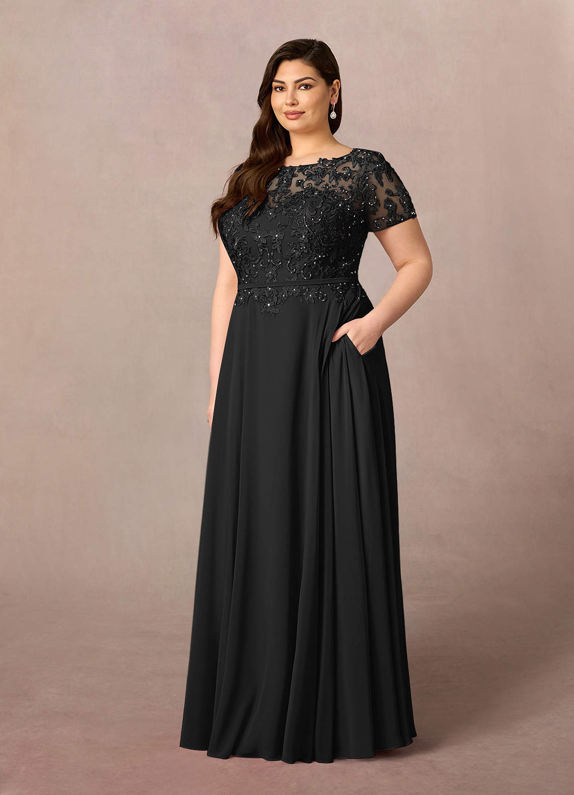 Adina A-Line Boat-Neck Chiffon Mother of the Bride Dress