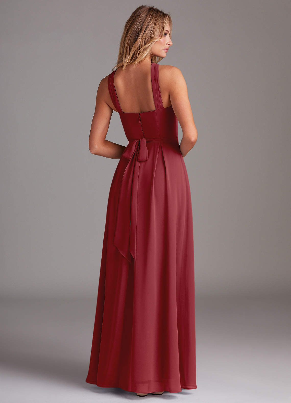 Dixie A-Line Halter Chiffon Bridesmaid Dress in Pomegranate