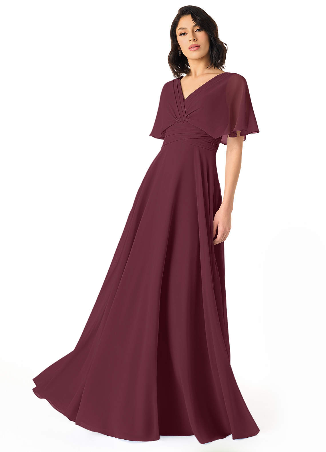 Pamela A-Line V-Neck Chiffon Bridesmaid Dress in Cabernet