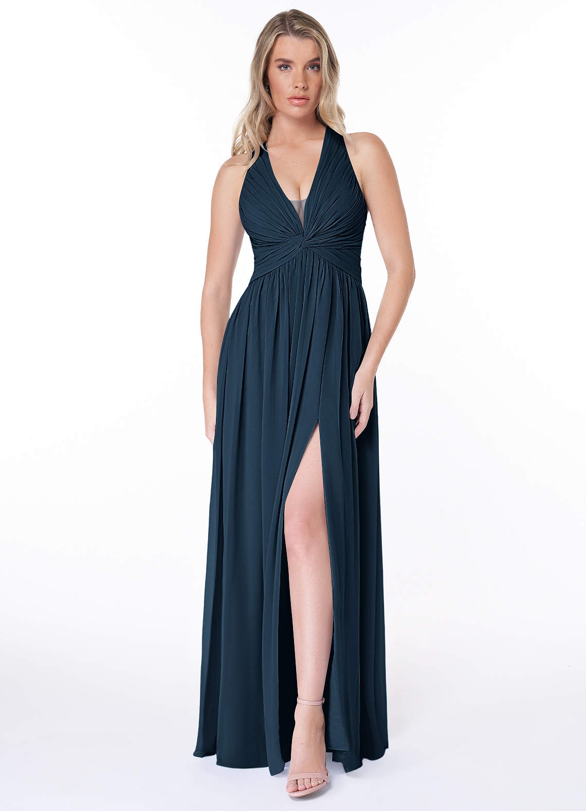 Jaclyn A-Line Halter Chiffon Bridesmaid Dress in Dark Navy