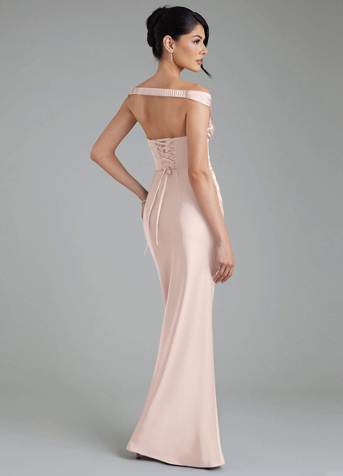 Stella Sheath V-Neck Stretch Satin Bridesmaid Dress in Blushing Pink