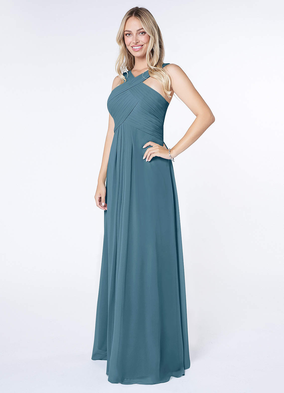 Kaleigh A-Line Halter Chiffon Bridesmaid Dress in Bermuda