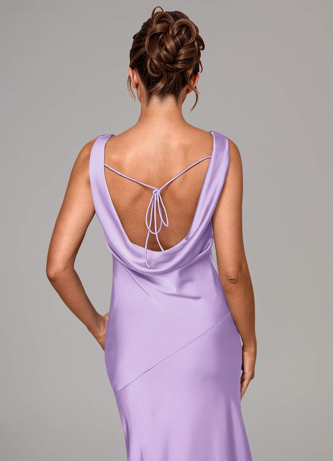 Rylina Mermaid Cowl-Neck Stretch Satin Bridesmaid Dress in Lilac