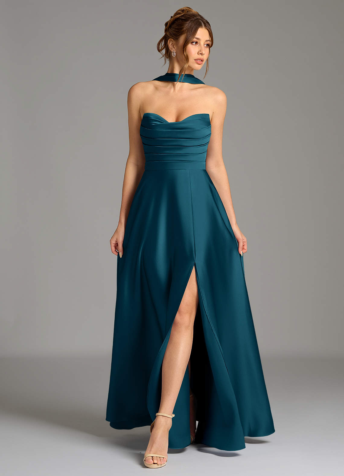 Ayla A-Line Sweetheart Stretch Satin Bridesmaid Dress in Ink Blue