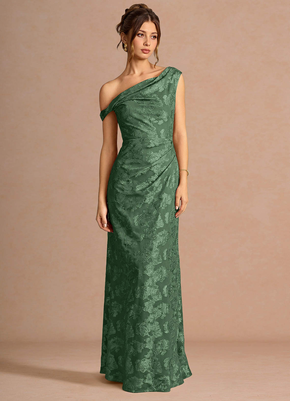 Kismet Mermaid One-Shoulder Fil Coupé Wedding Guest Dress in Eucalyptus