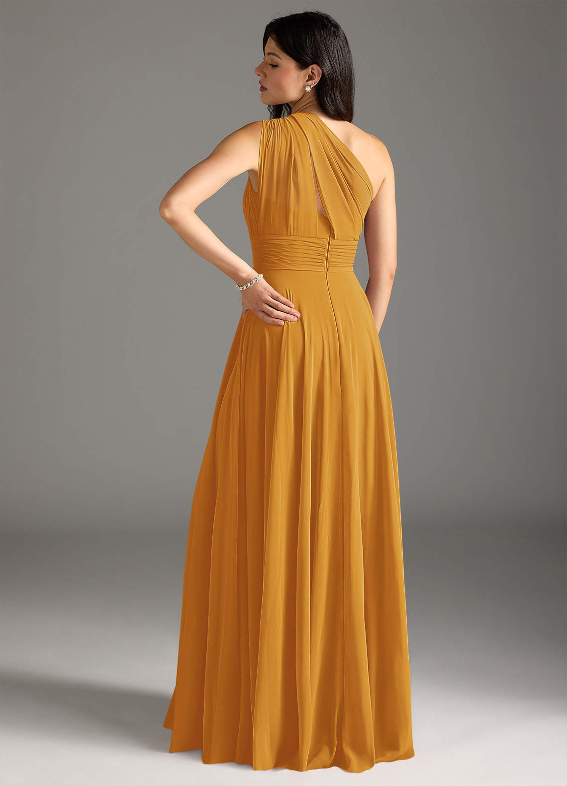 Charlize A-Line One-Shoulder Chiffon Bridesmaid Dress in butterscotch