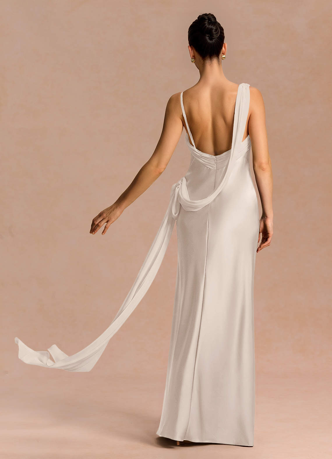 Ixchel A-Line Corset Crepe Chiffon Evening Dress in Cream
