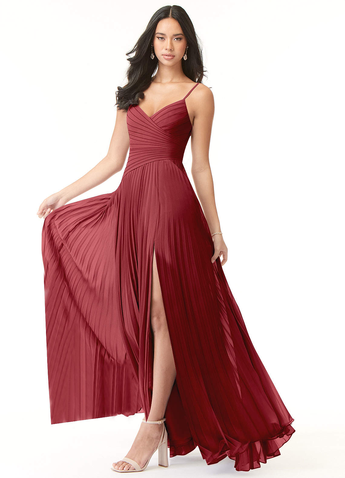Vini A-Line V-Neck Chiffon Bridesmaid Dress in Pomegranate