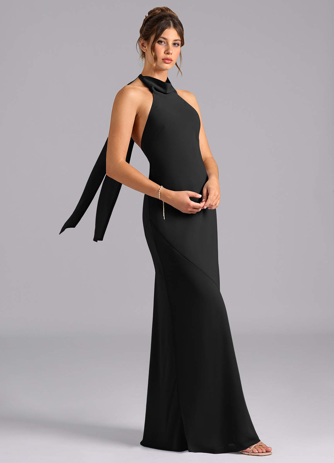 Velli Mermaid Halter Chiffon Bridesmaid Dress in black