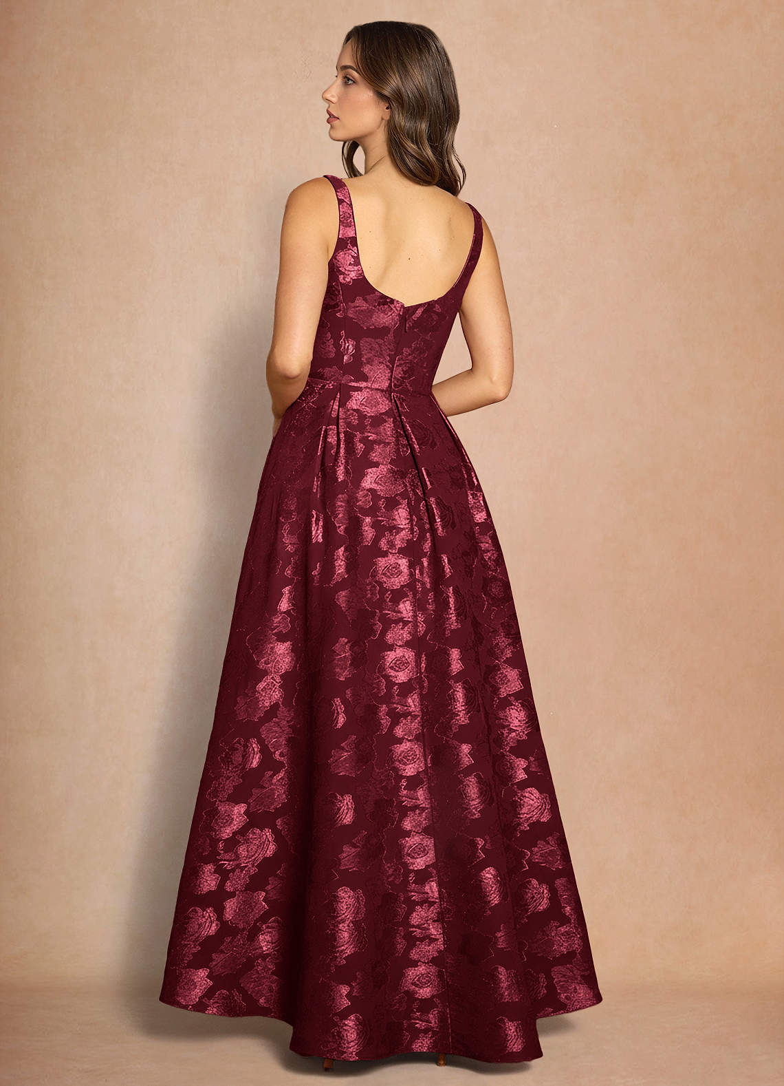 Briac A-Line Scoop-Neck Fil Coupé Evening Dress in Wine