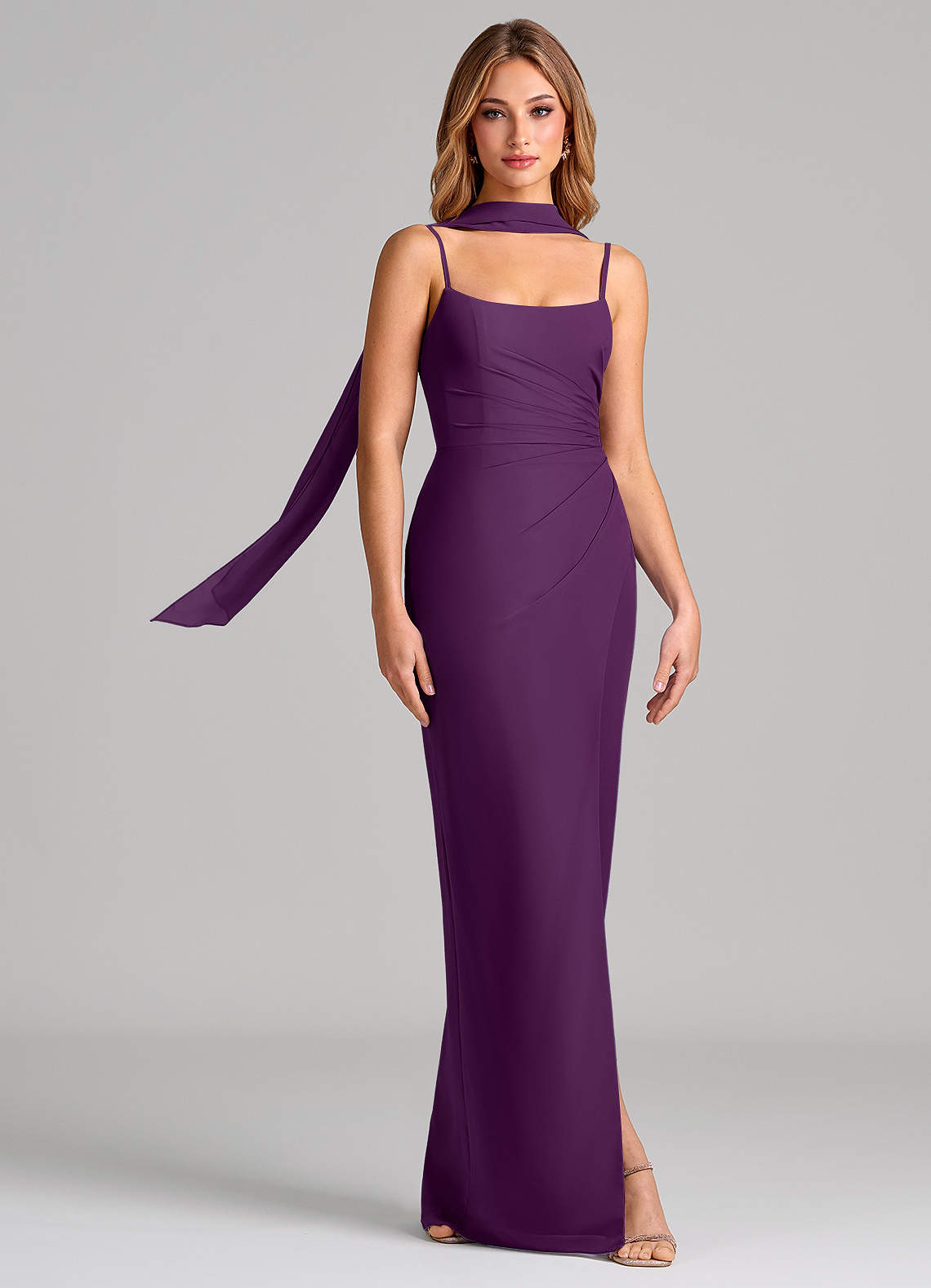 Calandra Sheath Scoop-Neck Chiffon Bridesmaid Dress in Grape