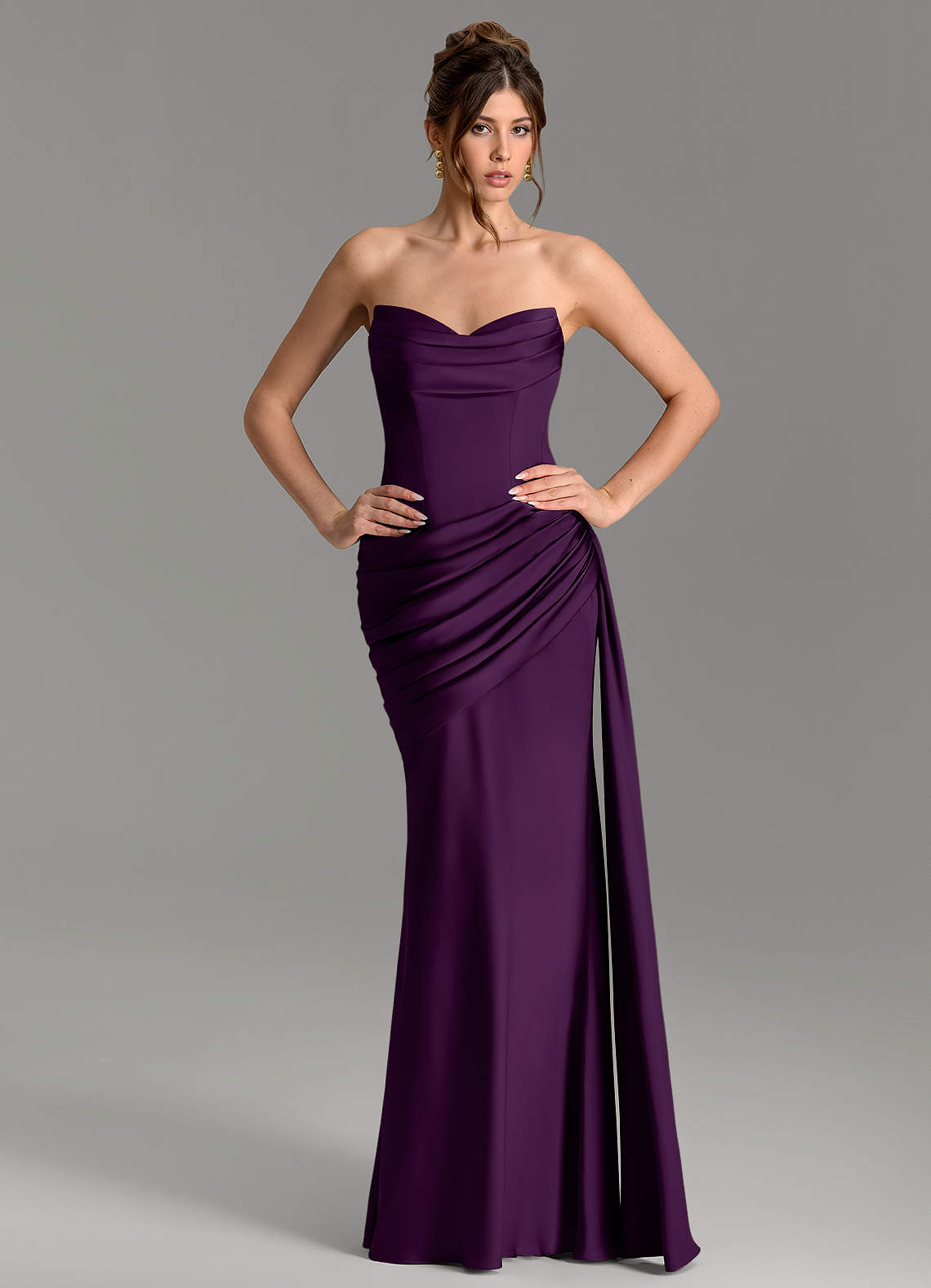 Zorah Mermaid Sweetheart Stretch Satin Bridesmaid Dress in Grape