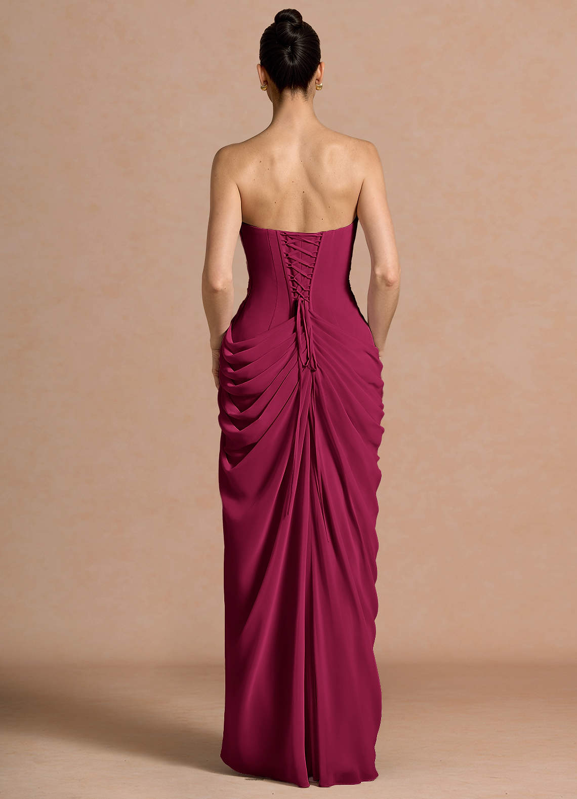 Kaavia Column Pleated Chiffon Maxi Evening Dress in Merlot