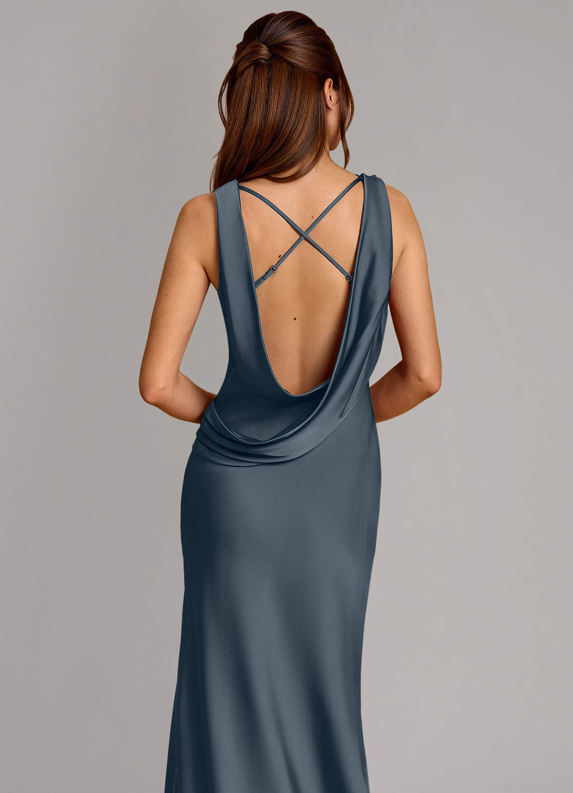 Cheryl Mermaid Cowl-Neck Stretch Satin Bridesmaid Dress in Twilight