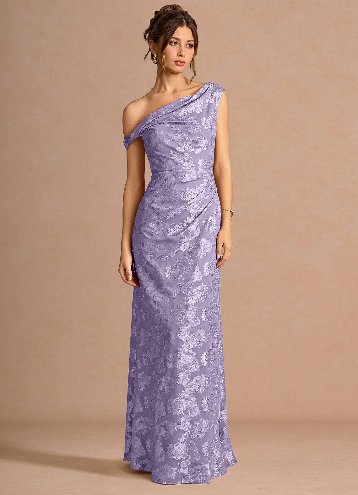 Kismet Mermaid One-Shoulder Fil Coupé Wedding Guest Dress in Lilac