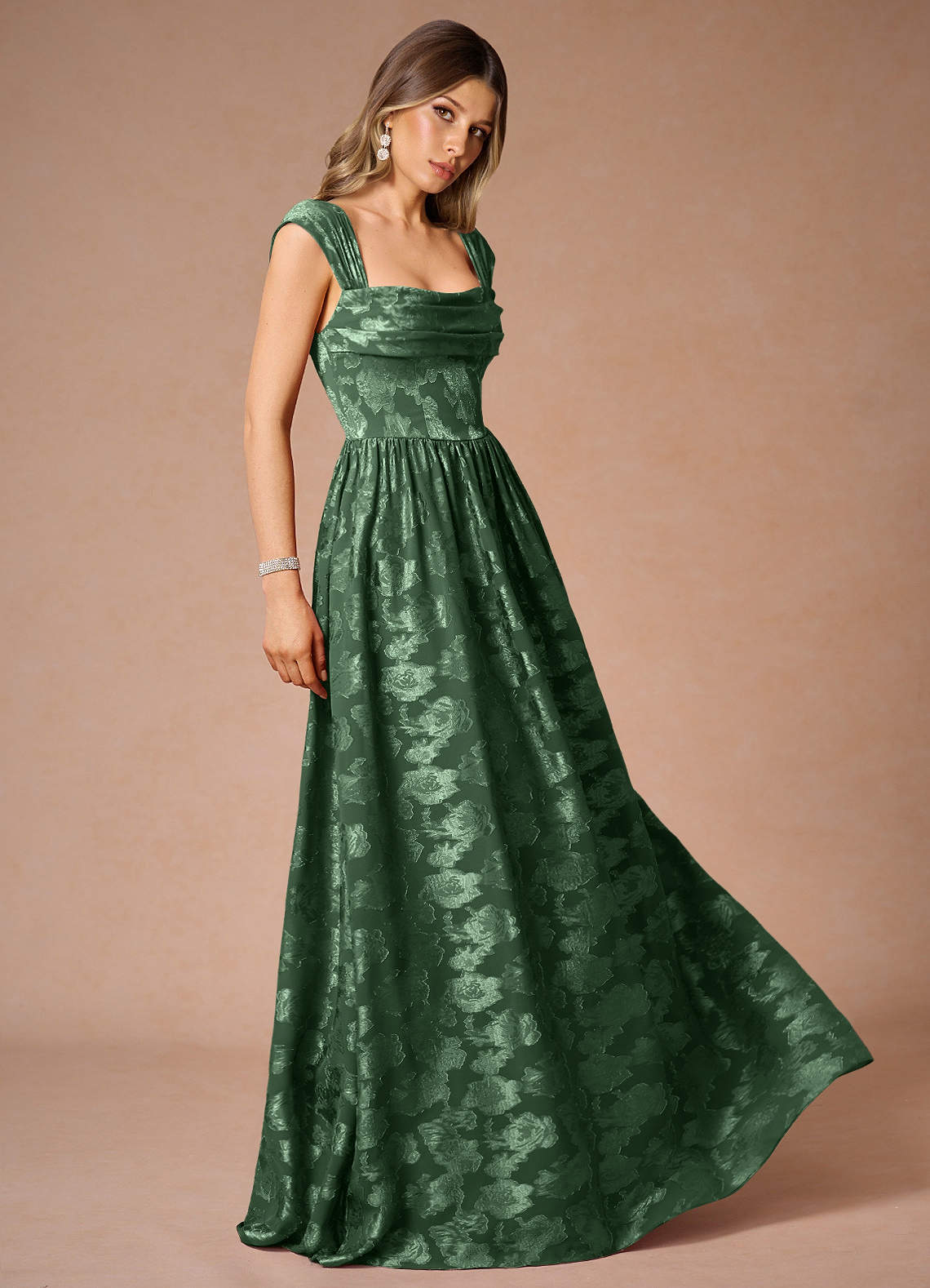 Hazel A-Line Cowl-Neck Fil Coupé Wedding Guest Dress in Eucalyptus