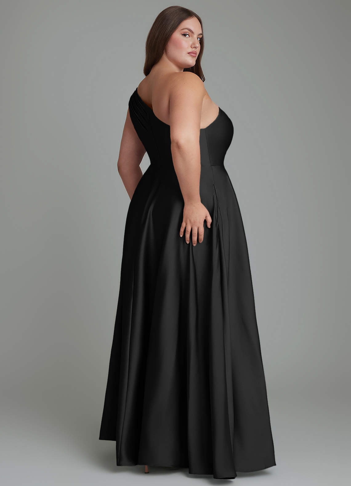 Melanie A-Line One-Shoulder Stretch Satin Bridesmaid Dress